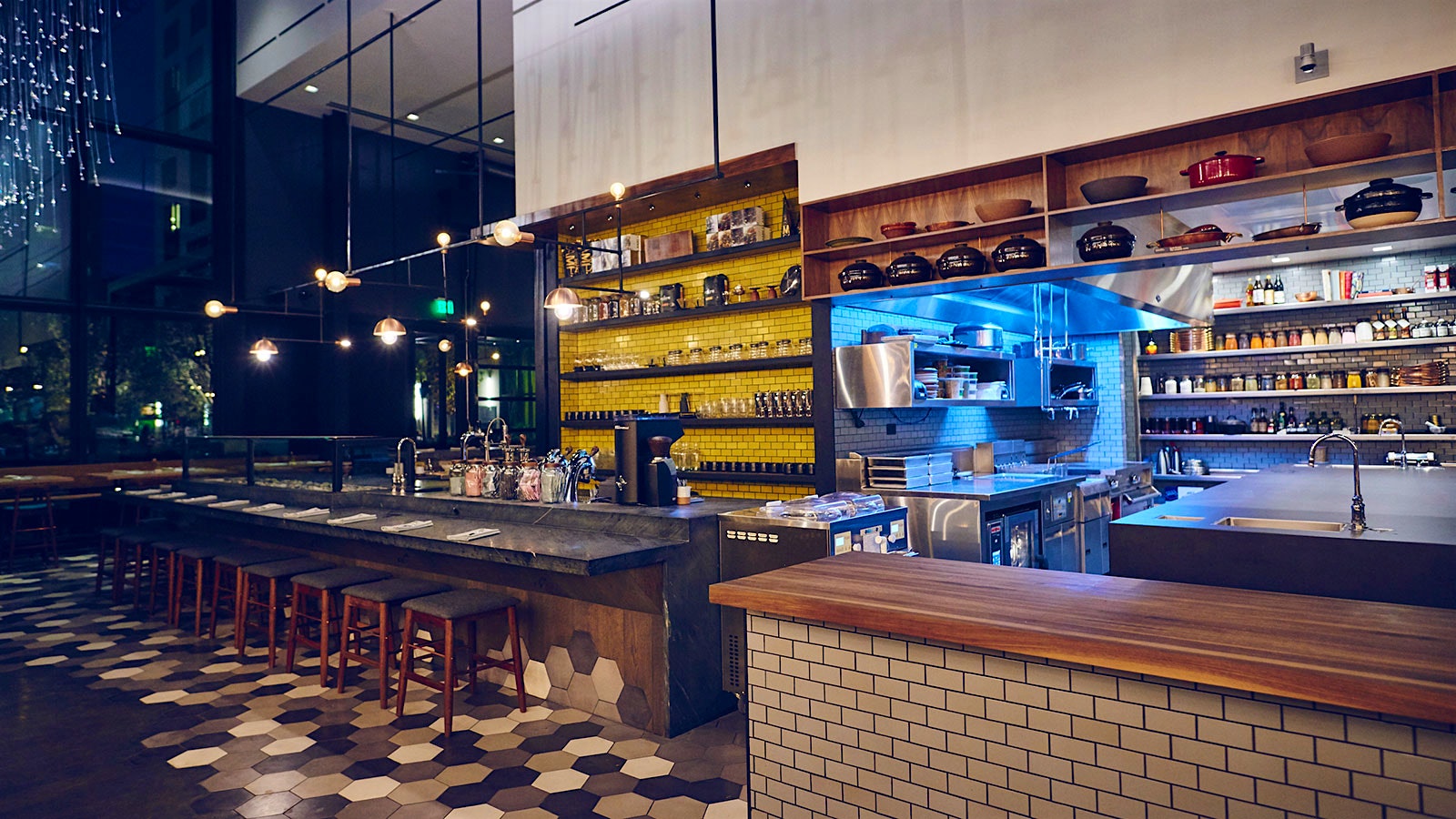 A view of the open kitchen at Otium